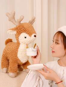 驯鹿毛绒玩具，圣诞麋鹿毛绒动物玩具动物毛绒玩偶圣诞派对生日适合儿童 - 棕色 - 查看 6