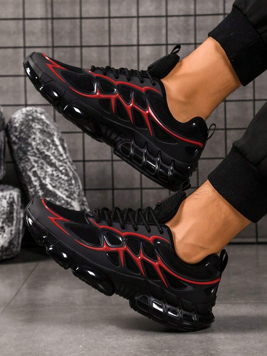 Chaussures de sport à lacets pour hommes, à bout rond. Chaussures de sport pour hommes, blocs de couleurs avec lettres, légères et respirantes. Baskets épaisses pour hommes, antidérapantes et résistantes à l'usure. Chaussures de course de plein air décontractées pour hommes