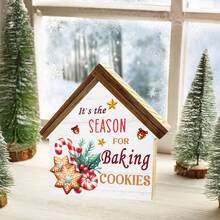 1pc Christmas Desktop Decor, House Shaped Wooden Block Design, Home Decor For Living Room And Bedroom, Office Desk Ornament, Christmas Gift, Home Decoration - Multicolor - View 4