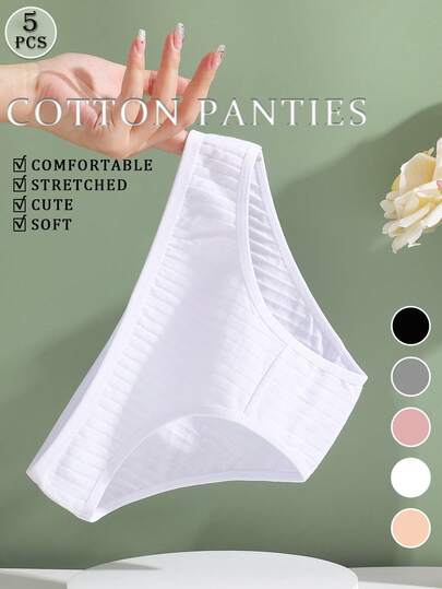 FINETOO 5 pezzi Slip da donna in cotone a righe verticali, comodi e traspiranti per lo sport e l'uso quotidiano, adatti per tutte le stagioni