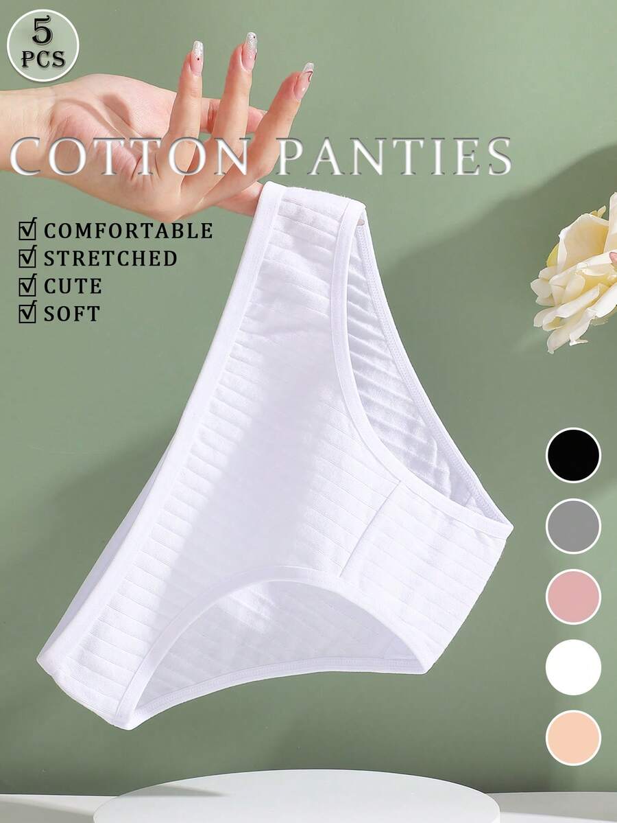 FINETOO 5 pezzi Slip da donna in cotone a righe verticali, comodi e traspiranti per lo sport e l'uso quotidiano, adatti per tutte le stagioni