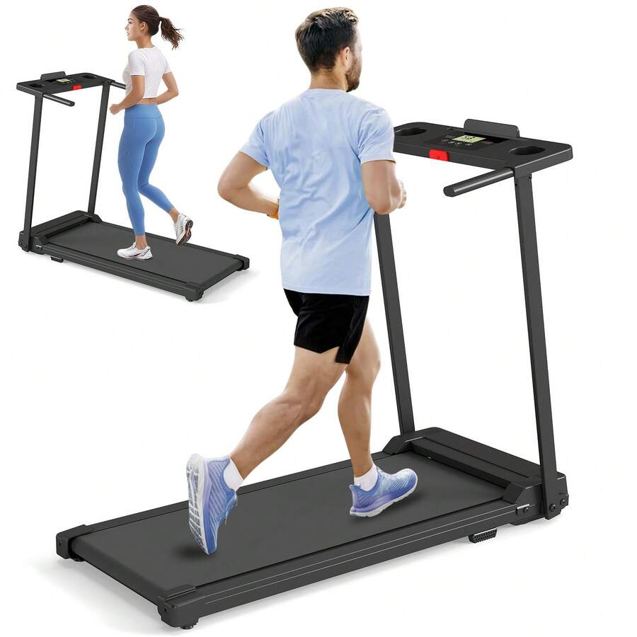 Portable Home Treadmill, With Handrails, Foldable, LED Display, 3.0HP Silent Brushless Motor, Capable Of Supporting 300 Pounds, White/Black, Home Office Fitness Treadmill, Compact Portable Exercise Equipment, Space-Saving, Essential For Apartment Workouts - 查看 1