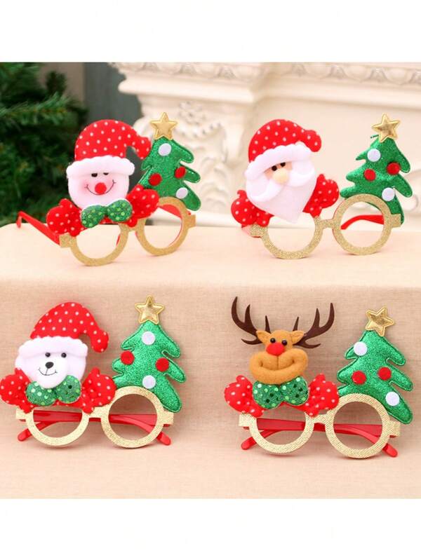1pc Christmas Themed Creative Glasses, 4 Cartoon Styles (Santa Claus/Reindeer/Teddy Bear/Snowman), Festive Photo Prop & Outfit Accessory