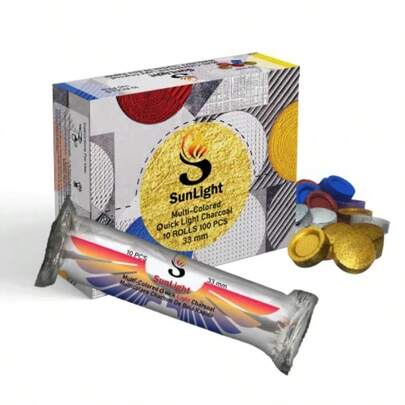 Sunlight Colors Tabletas de carbón para incienso Tabletas de carbón rápido Carbón de incienso para fiestas Rollos de quemador de resina de 33 mm Paquete de 100 briquetas de carbón Sin olor Sin humo