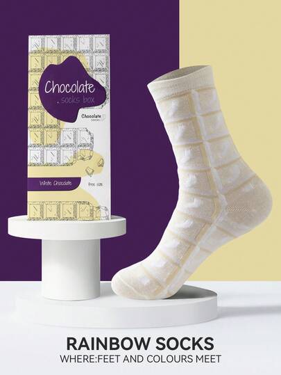 1 Pair Multicolor Mid-Calf Gift Socks, Unisex Couples Gift Box, Soft French Fry Novelty Socks, Imaginative Food-Inspired Creative Design, Comfortable & Versatile, Suitable For Birthday, Valentine's Day, Easter, Ramadan, Date, Family Gathering, Party, Holiday, Unique Fashion Casual Everyday Wear