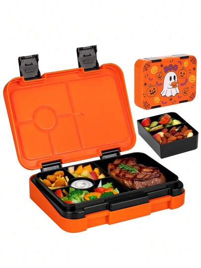 1PC Halloween Themed Bento Box With Terrifying Pumpkin And Bat Designs, Suitable For Office And Outdoor Dining, Lunch Box Accessories, Fun Design, Durable Dining Container