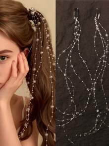 2pcs Women's Braided Tassel Hair Clips Chain, Mermaid Faux Pearl Tassel Hair Clips, Y2K Faux Pearl Unique Hair Accessories, Can Be Used As Braided Hair Chain, Can Be Clipped On Hair, Women Hair Decorations, Headpiece, Head Chain