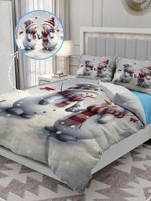 2/3pcs Snowman Christmas Bed Comforter Set, Cute Cartoon Duvet Cover Bed Sheets Set -Bedding Set, With 1 Duvet Cover And 1-2 Pillowcases, King-Size Bedspread, Soft Skin-Friendly Polyester, Machine Washable, Dry Clean,Suitable For Room/Bedroom/Home Decoration.