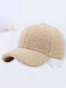 Classic Autumn/Winter New Solid Color Hat, Faux Lambswool Fashionable Baseball Cap, Unisex Versatile Korean Style, Face-Slimming, Stylish Casual Party Street Polyester Fleece Decoration Cap