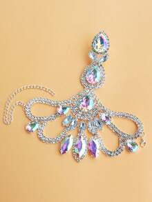 1PC Exquisite Statement Iced Out Shiny Rhinestone Finger Ring Bracelet Bling Bling Hand Back Chain Jewelry Prom Jewelry Accessories - Multicolor - View 5