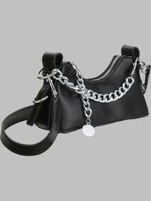 DareSee Fashionable Versatile Casual Small Hobo Bag With Chain Decor MusicFest Y2KFest Back To School Autumn , Bags Perfect For Fancy Party Matching With Costumes Winter Gifts - Black - View 3