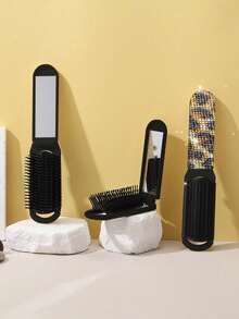 Leopard Print Folding Mirror Comb – 3 Styles Portable Compact Mirror With Built-In Air Cushion Brush, Foldable Mini Travel Makeup Mirror & Massage Comb All-In-One, Stylish Leopard Pattern Pocket Cosmetic Tool, Polished Plastic Frame, Lightweight & Convenient For Women, Teen Girls & Beauty Lovers, Perfect For Daily Hair Styling, Makeup Touch-Ups, School