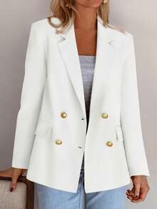 Women's Business Casual Blazer Fall Style Long-Sleeve Double-Breasted Front-Opening Design With Pockets Workwear Set Jacket - White - View 1