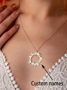 1PC Customizable Circle Multi-Name Necklace, Multi-Name Eternity Circle Necklace, Can Be Customized With 2-4 Names, Family Member Name Necklace, Women's Jewelry, Custom Name Necklace, Customizable Items, Sister Friendship Necklace, Stainless Steel Jewelry, Personalized Gifts - Multicolor - View 14