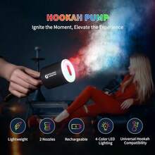 FLEXTAILGEAR Electric Hookah Pump Kit with 1300 mAh Rechargeable Battery Led Light Mini Portable Charcoal Starter Coal Burner Helper Shisha Nargila Warm Up Set Smoke Bar Accessories - Negro - Ver 2