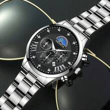 3pcs Men's Geneva Style Watch Gift Set - Stainless Steel Band Multi-Function Dial Watch, Suitable For Daily Commute And Casual Wear - Multicolor - View 9