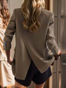 卡其色休闲西装外套女韩版2025新款高端后开叉小西装 - 咖色 - 查看 2