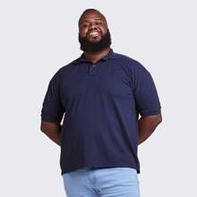 Men's Plus Size Cotton Polo Shirt - Navy Blue - View 1