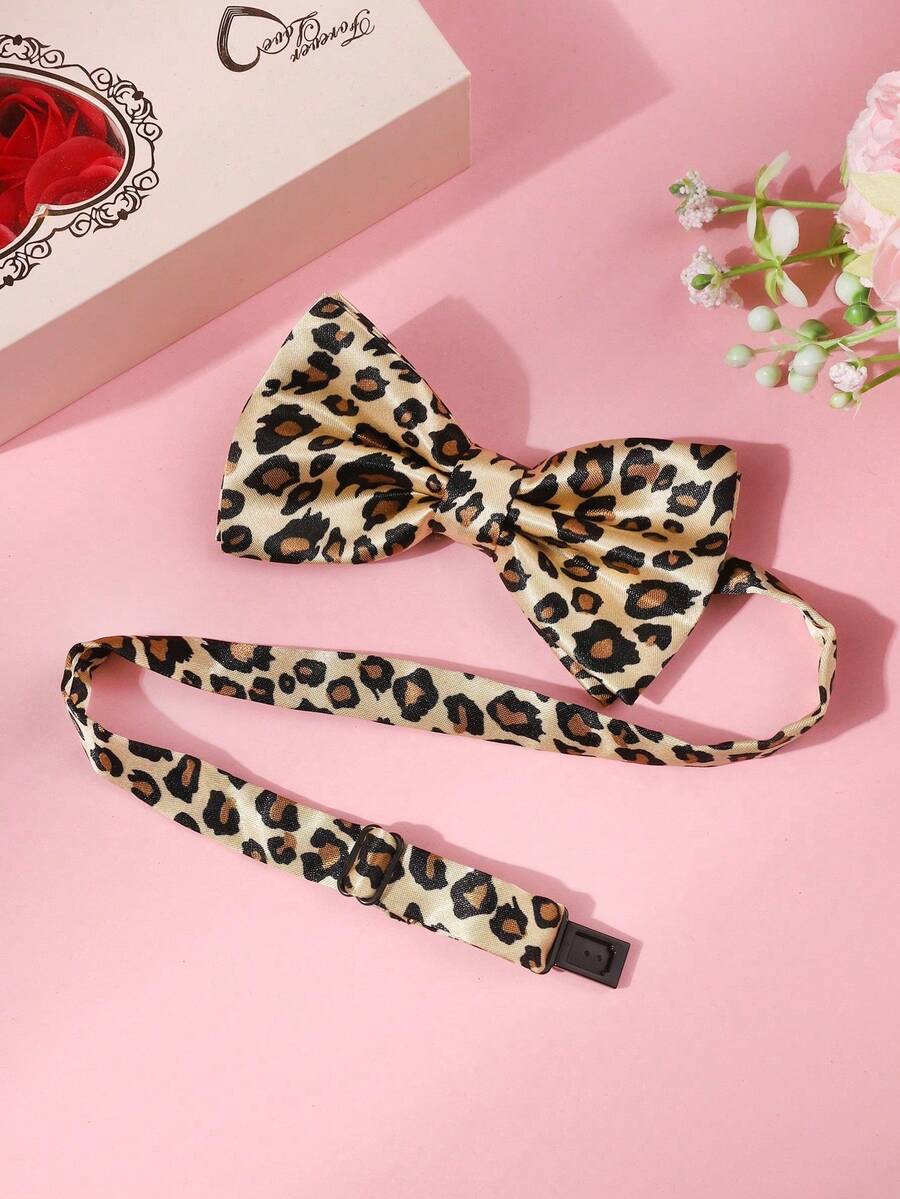 1pc Men's Leopard Print Fashionable Bow Tie, Suitable For Party Occasions