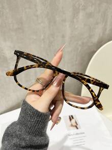 1 Pair Leopard Print Square Fashionable Eyeglasses For Women And Men, Suitable For Computer Reading/Gaming/TV/Phone/Daily Travel, Transparent Eyewear Accessories, High Definition Glasses, Fit For Female - 豹紋平 - 查看 3