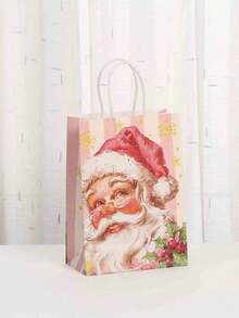 24 bolsas de regalo de Navidad rosas con estampados de Papá Noel y renos - Bolsas de papel kraft, adecuadas para regalos navideños, recuerdos de fiesta y compras - Excelentes para celebraciones de cumpleaños y manualidades