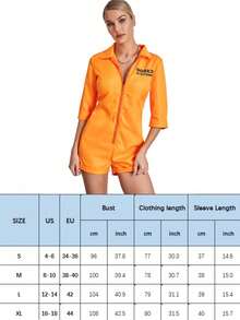 1 件成人万圣节囚犯服装连体衣，带拉链，适合女性，角色扮演服装 - 橘色 - 查看 8