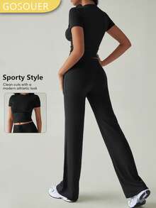 GOSOUER 2pcs Women Summer Casual Outfit, Cropped Top And Jogger Pants, Lightweight Sports Set With Pockets, Streetwear Style