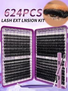 640片装DIY睫毛嫁接套装 - 混合长度10-16mm，包含10D、20D、30D、40D、50D、60D、80D、100D长度，可打造猫眼、角色扮演、俄式浓密、自然、浓密、戏剧性等多种风格，套装包含胶水、封层剂、镊子，适合初学者，0.07mm粗细，D型卷翘，家用。 - 紫色 - 查看 9