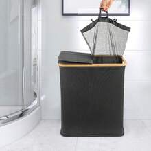 140L Lid Laundry Basket With Extra Large Washing With 2 Removable Laundry Bags - Black - View 5