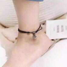 1pc  Black Anklet Hand-Woven Simple Anklet Red Rope Natal Year Bell Agate Retro Foot Bracelet Jewelry - 黑色 - 查看 8