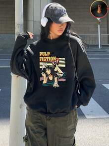 1PC Pulp Fiction Graphic Women's Printed Design, Casual Fleece Lined Crewneck Sweatshirt, Perfect Birthday Gift, Holiday Present