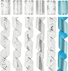 Christmas Wired Ribbon 30 Yards - 2.5 Inch Candy Cane Striped Burlap Ribbon For Wreaths, Gift Wrapping And Tree Decorations - Silver and Blue - View 8