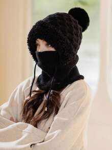 女士针织帽围巾套装，时尚百搭，保暖防风，适合秋冬季户外活动、滑雪、购物等场合，冬季配饰，冬季穿搭，情人节礼物