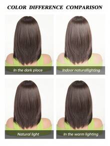 14 Inch Deep Brown Layered Bob Wig, French Eight-Shaped Bangs Face-Framing, Smooth Straight Short Hair, High-Temperature Synthetic Fiber, Versatile For Daily Commute, Workplace, Dating, Breathable Adjustable Mesh Cap - 黑棕色 - 查看 7