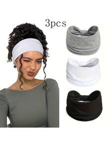 3pcs/Set Women's Boho Headband Set - Thick Elastic Non-Slip Headbands With Bow & Ring Design, White/Grey/Black, Soft Stretchy Hair Accessories Suitable For Fitness, Running, Yoga, Gym - Multi-Color Options, Long Hair Friendly (White, Grey, Black) - Ideal Choice For Women's Fitness & Casual Outfits - Secure Fit, Multipurpose Headbands For Sports & Daily Use - Suitable For Fitness & Running Headbands, Women Headbands Winter Scarf Warm Hair Bands Women Bandanas - Multicolor - View 13