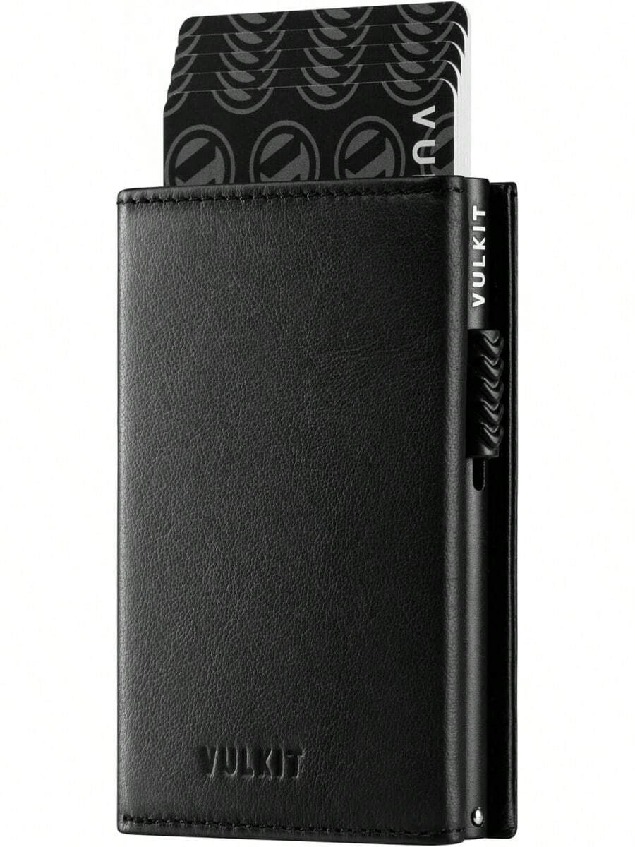 VULKIT Tarjetero de cuero con bolsillo de moneda cierre del imán billetera para efectivo y monedas. - piel vacuna de grano superior - Litchi Wine - Ver 1