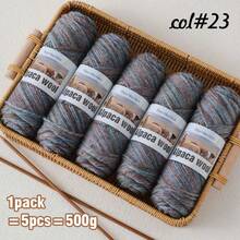 5团/包羊驼毛渐变色纱线，500克高品质多色混纺纱线球，手工DIY材料，适合秋冬季男女时尚礼品，可编织毛衣、围巾、帽子、开衫、手套、打底裤和护膝 - 多种颜色可选 - 彩色羊駝絨 - 查看 31