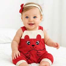 Overalls + Headband Set – Baby Girl Cow Print Size RN To 3 Months - 紅色 - 查看 1