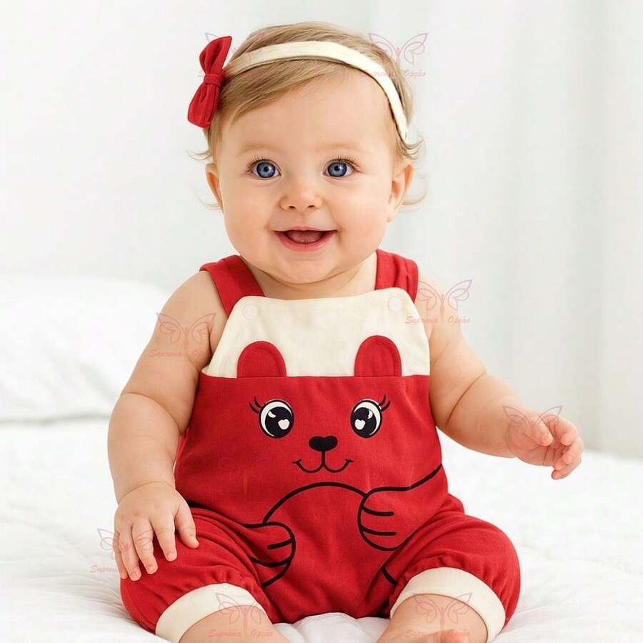 Overalls + Headband Set – Baby Girl Cow Print Size RN To 3 Months - 紅色 - 查看 1