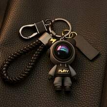 1Pcs Cute Lightning Bear Keychain, Cartoon Astronaut Bear Doll Keychain Men's Car Key Women's Bag Pendant Couple Keychain Chain Ring, With Black Braided Rope And Practical Hook, Suitable For Keys, Bags And Other Items - 黑色 - 查看 7