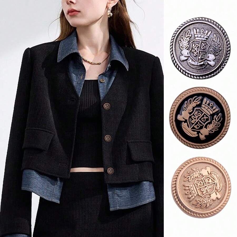 10 nút kim loại thiết kế vương miện 15/20/25mm 3 màu cho áo khoác tự làm - Nhiều màu - Xem 1