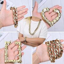 80s 90s Hip Hop Costume Kit Gold Chunky Cuban Chain Necklace Bracelet DJ Transparent Sunglasses Heart Rectangle Shaped Bamboo Earrings Rapper Accessories For Women Men