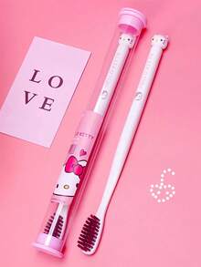 Sanrio 1pc Cat Shaped Soft Bristle Bamboo Charcoal Toothbrush, Adult Household Travel Portable