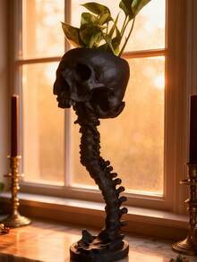 1pc Skull Planter And Spine Column Set, Resin Skull Planter, Halloween Human Skeleton Plant Pot For Home Office Desktop Decoration (Copper) - Multicolor - View 7