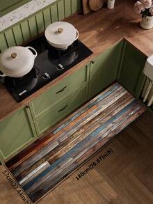 1 pièce Tapis de cuisine en gel de silice avec motif de grain de bois vintage. La conception de couleur et de texture simule l'effet de vieilles planches de bois, avec un style rétro et rustique, qui peut ajouter une atmosphère naturelle et vieillie à l'espace, couramment utilisé dans la création de styles de décoration de ferme, industriels et autres. Tapis de cuisine de luxe et , résistant à la fatigue et amortissant. Tapis de cuisine