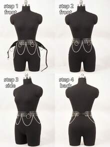 "Leather Waist Chain Harness Belt,Gothic Silver Chain Leather Belt,Adjustable Party Cosplay Plus Size Chain Belt