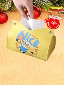 Minions Minions 1pc Medium Capacity Creative Shape Thick Plastic Material Minions Cartoon Tissue Box Yellow Pattern Rectangular Double-Sided Printing Decorative Storage Box Suitable For Desktop Living Room Bedroom Restaurant Office Festive Gift