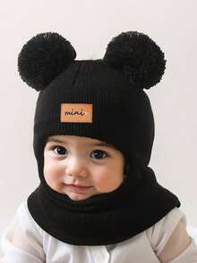 1 件装 0-8 岁幼儿双球针织帽 婴儿猫咪图案 男女童针织帽 儿童冬季保暖拉法帽 - 彩色 - 查看 4