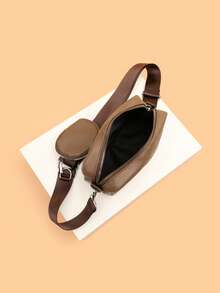 1pc Men's Solid Color Mini Shoulder Bag, Coin Purse, Retro PU Leather Shoulder Bag, Small Square Bag With Adjustable Strap, Vintage Handbag Essential For Summer Travel Valentine'S Day Phone Bag