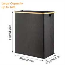 140L Lid Laundry Basket With Extra Large Washing With 2 Removable Laundry Bags - Grey - View 2